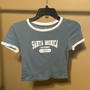 OG Babe 100% cotton Santa Monica 1982 Teal Crop Top T Shirt Size Small